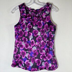 NWT. Banana Republic Factory PS Floral Ruffle Neck Satin Tank Top Camisole.